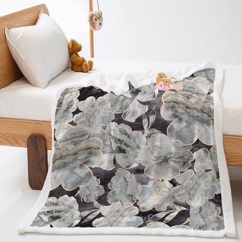 Plaid Sofa Flores De Mármol Gris Plaid Cama Diseño de Doble Cara Manta Suave Mantas para Sofa Lana de Cordero de Franela Mantas para Cama Espesar Manta Polar Durable Manta Cama 180x220cm