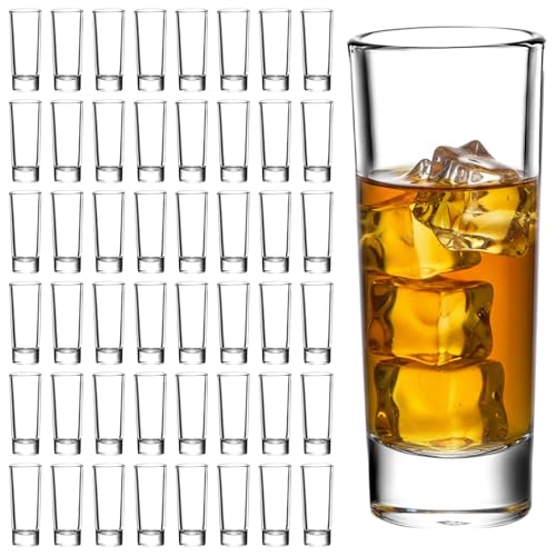 SUN GKOTTA 48-Pack 2oz Tall Shot Glasses Bulk,Glass Shot Glasses With Heavy Base,Clear Shooter Cups For Tequila,Vodka,Whiskey,Limoncello,Bar,Wedding and Party
