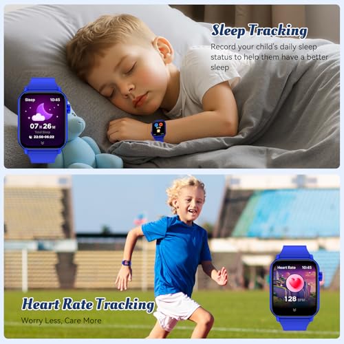 Image of Smart Watch for Kids, 12 Puzzle Games HD Touch Screen Watches, Step Counter, Heart Rate and Sleep Monitor, Flashlight, Music Player,12 /24 hr Educational Toys Birthday Gifts for Girls Ages 6-12 (Blue)