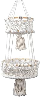 Hanging Fruit Basket 3 Tier Woven Cotton Rope Wall Baskets Kitchen Produce Storage Organizer Plant Holder