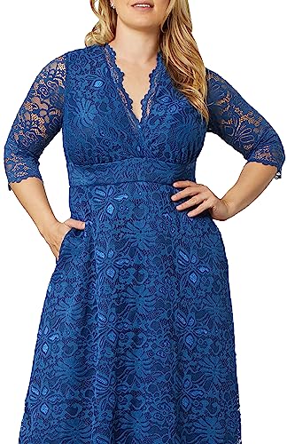 Image of Kiyonna Women's Plus Size Maria Lace Evening Gown | Long Formal Dress with Sleeves