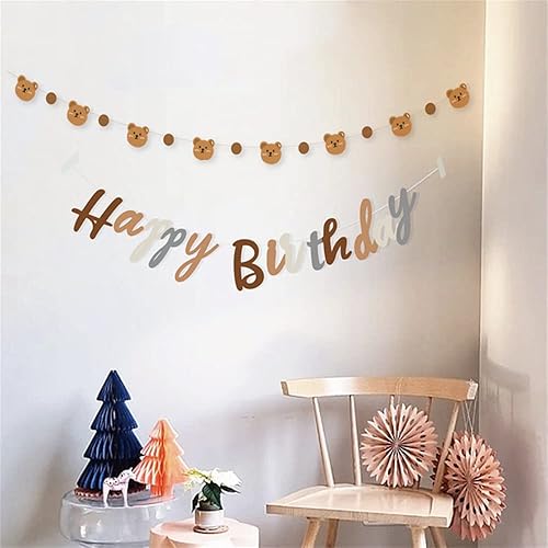 Miniatura 2 de Cartel de feliz cumpleaños con tema de oso con lindo cartel de oso, decoración de banderines para fiesta de cumpleaños, suministros para fiesta de