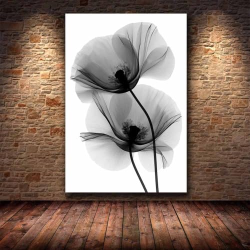 Tableau toile coquelicots gris transparents XENIOU design artistique haut de gamme