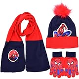 IQEPXTGO Spider-man Kinder Mütze Schal und Handschuh Set Avenger Mädchen Kinder Mütze Set Baby Mütze Warme Winter Beanie Hut Handschuhe runder Schal Set für Kinder 3-8 Jahre