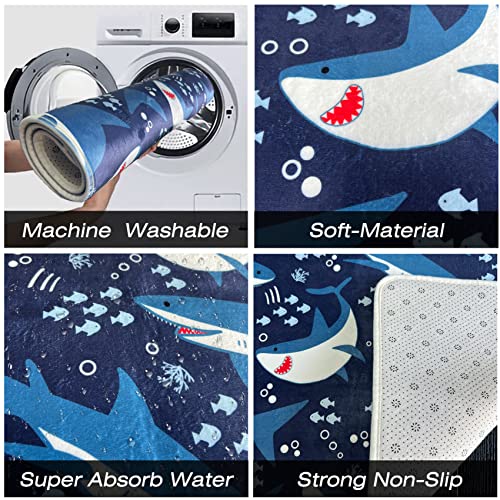 Cute Sharks Area Rugs for Boys Small Size Ocean Life Theme Carpets for Boys Bedrooms Grey Soft Shark Rugs for Living Dining Room Bedroom Kitchen Sofa Floor Mat Home Decor, 2'× 3'(35x23 Inches)