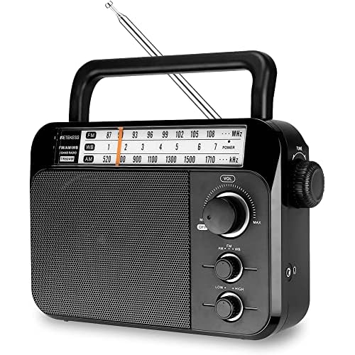Retekess TR604W AM FM NOAA Radio, Portable Emergency Weather Radios with Best Reception, AC or D Battery Powered, with Clear Dial and Large Knob, Suit for Home (Black)