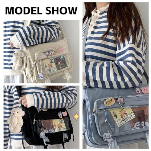 Image of Kawaii Crossbody Ita Bag for Women with Pin & Plush Bear - Japanese Messenger Bags Y2K Shoulder Purse