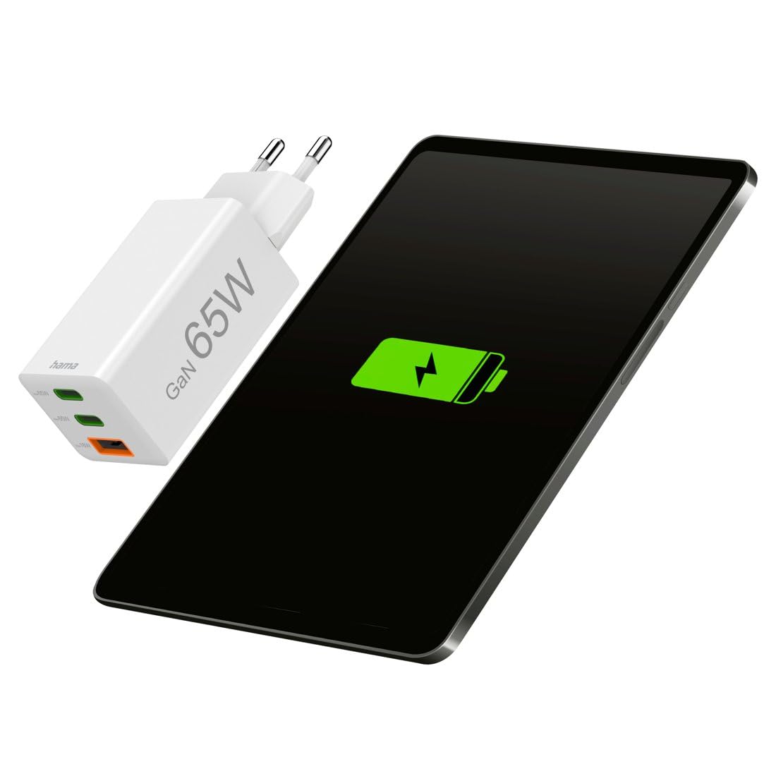 Hama 65W Chargeur USB C Rapide 3 Ports - Technologie GaN, Certifié Power Delivery & Qualcomm® Quick Charge™ 3.0, Petit et Compact - Blanc