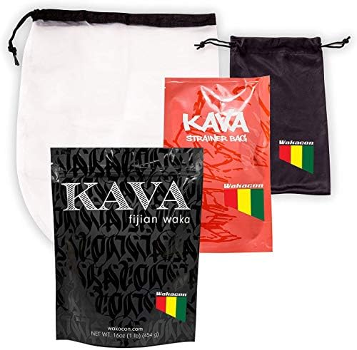 Wakacon Kava Waka Powder Fijian Noble Premium Quality Kava Root (16oz) + Wakacon Kava Strainer Bag Pro