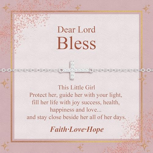 925 Sterling Silver Cross Bracelet for Girls - Christian Faith Cross Bracelets for Kids Small Religious Inspirational Jewelry Gifts Baptism Birthday First Communion Easter