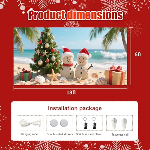 HOMETITUTE Christmas Garage Door Banner 13x6ft Tropical Beach Snowmen Theme Backdrop Decor Banners for Outside Indoor Winter Door Cover Garage Wall Covering for Party Garage Decorations by HOMETITUTE - Used condition - Image 7
