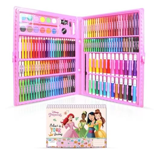 Maletin Pinturas para niños de 168pcs Que Incluye Cuaderno de Dibujo de Princesas y Todos los Accesorios - Estuche Pintura para Manualidades Completo con lapices, Acuarelas, Crayola y mas