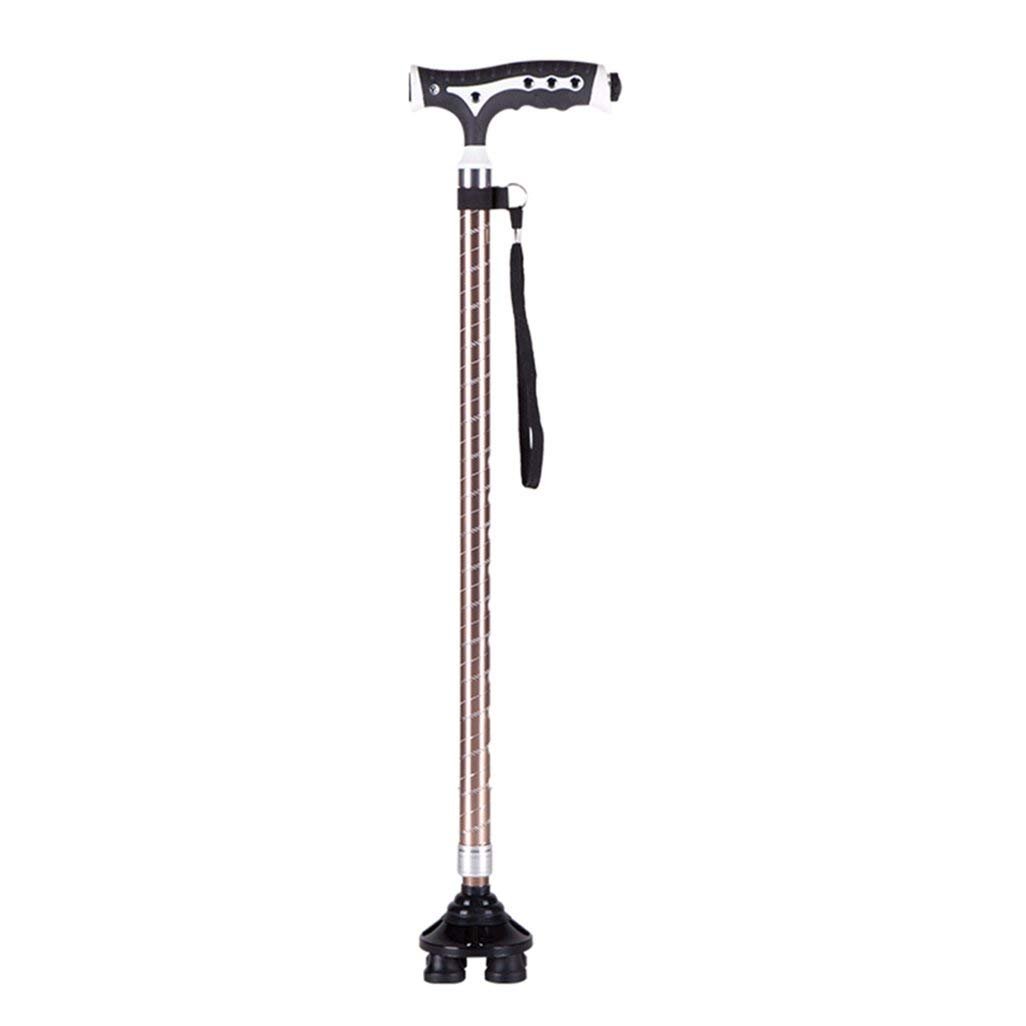 Bastoni da passeggio in lega di alluminio con luce LED, base in gomma antiscivolo a 4 gambe, 10 livelli di altezza, impugnatura ergonomica per anziani disabili