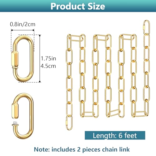 Image of garini 2P 3 Feet Gold Light Fixture Chain, Metal Pendant Chandelier Chain, with 2 Peice Detachable Link