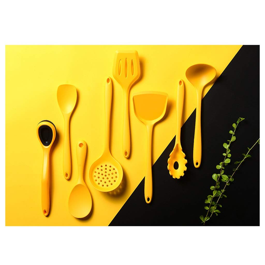YYDS Attrezzatura da Cucina 8 PCS utensile da Cucina Set con Holder, Silicone casalinghi Set Pentole antiaderenti Set for controsoffitto in lavastoviglie, Giallo Accessori da Cucina