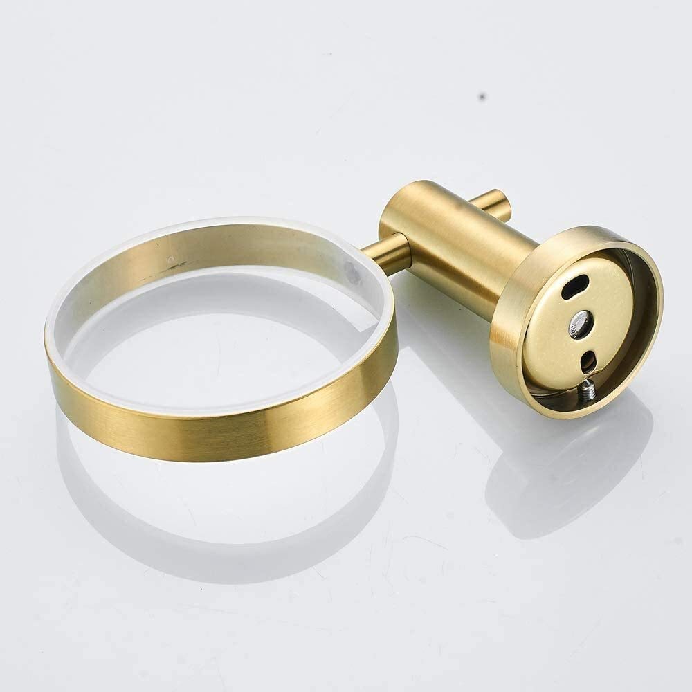 Toallero de Montaje en Pared Toallero para el Hogar Soporte de Anillo de Toalla de Baño Dorado Cepillado Acero Inoxidable 304 Accesorio de Baño Toallero/Toilet Brush Holder