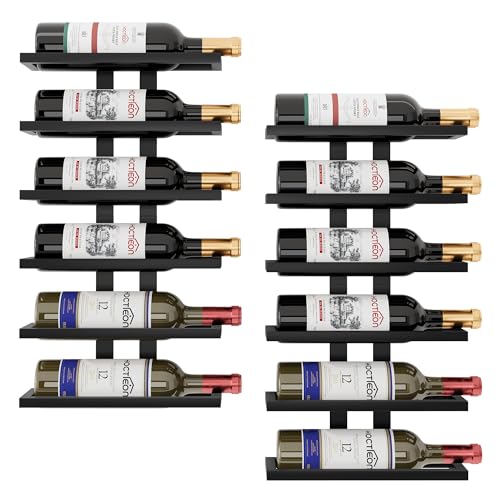 Image of Hoctieon 2-Set 6 Tier Wall Mount Wine Rack (12 Tiers), Wall Racks for Wine Bottles Display and Storage, Hanging Bottle Organizer for Living Room, Dining Room, Wine Cellar, Bar, Black