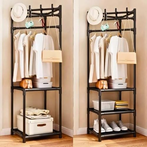 Cabideiro Arara e Sapateira De Canto Multifulcional Com 3 Prateleiras Maximize seu Espaço: Conjunto