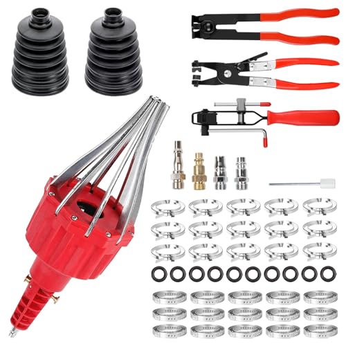 SXJHOPK Pneumatic CV Joint Boot Installation Tool Kit Universal CV Boot Expander Spreader Includes 2 CV Boots 3 Clamp Pliers & 60 Clamp Assortment (Red)