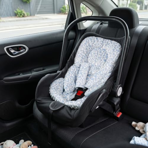 Image of Infant Car Seat Insert Head and Body Support, GFU Reversible Newborn Insert for Carseat with Strap Pads, Soft Stroller Cushion Pillow Insert for Boys and Girls, Fits for Stroller, Swing, Blue Flower
