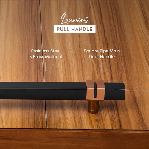 Image of LAPO 48 Inch Square Main Door Handle in Black Rose Gold Finish, Premium Stainless Steel Pull Push Design with Modern Appeal, 3 Years Warranty (Pack of 1)