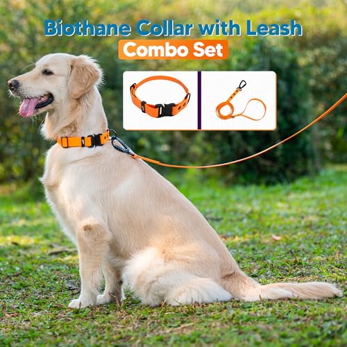Image of Adil'S Waterproof Leash and Collar Combo Set - Adjustable & Breathable Biothane Collar with Leash Suitable for Medium & Large Size Dogs (Lease 5Ft),Orange, M