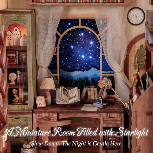 Image of Dolphin Island DIY Book Nook Kit for Adults, 3D Wooden Puzzle Booknook Miniature House Kit (Starlight Reading Nook)
