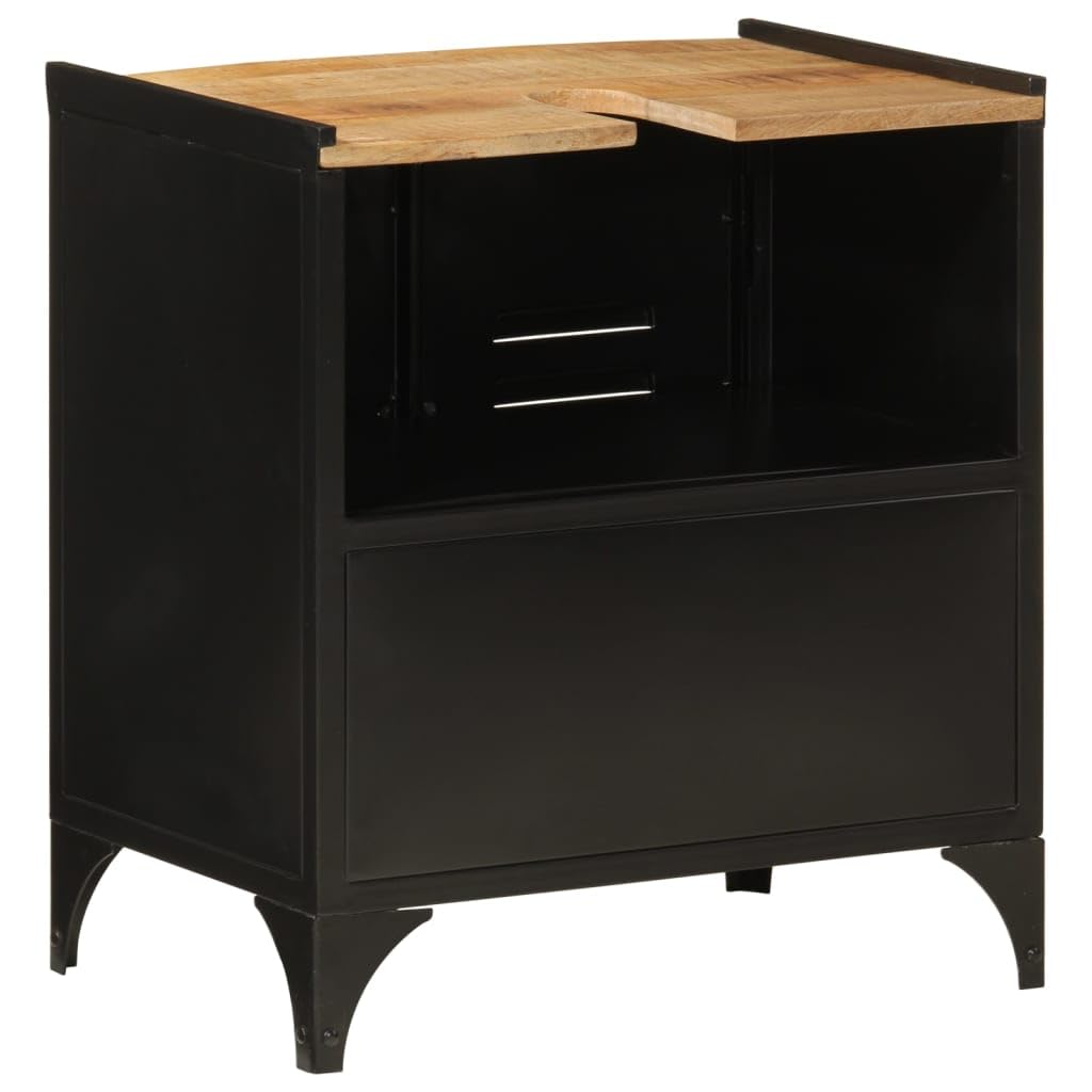 Meuble de lavabo en bois de manguier massif avec fixation murale - Meuble de lavabo en fer et bois massif au design industriel pour votre salle de bain
