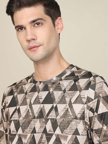 Image of TECHNOSPORT Men's Polyester Slim Fit All Over Print Crew Neck Half Sleeve T-Shirt with Technocool+,SPF50+ and Quick Dry
