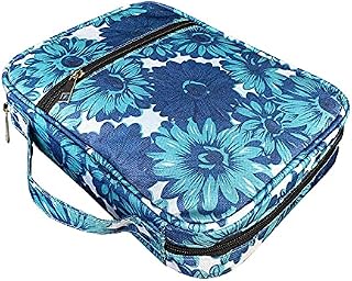 SJZERO Bible Bag with Handle, Canvas Flower Print Carrying Bible Cover Case, Floral Pattern Handbag with Zippered Pocket, Tote Book Holder Organizer for Women Ladies Girls Teens, Gift for Mothers Mom