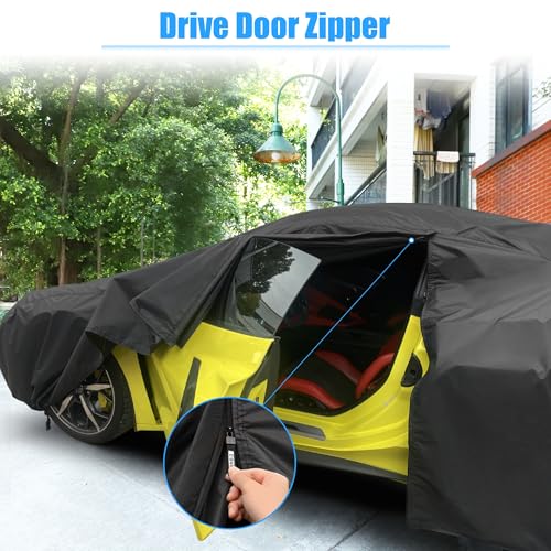 Image of X AUTOHAUX Waterproof Car Cover for Chevrolet Corvette C8 2020-2023 Outdoor Full Car Cover All Weather Protection Rain Sun Protection with Zipper Black