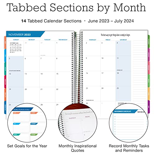 Global Printed Products Deluxe Academic 2023-2024 Planner: 8.5"X11" Includes Page Tabs, Bookmark, Planning Stickers, Pocket Folder Daily Weekly Monthly Planner Yearly Agenda (Rainbow Watercolors) #TOP3