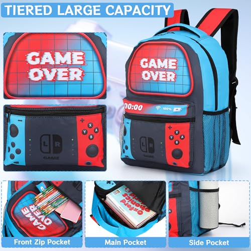Gaming School Backpack for Boys - 16 Inch Gamer School Backpack With Pencil Case for Kids Children Elementary Middle School, Large Capacity Video Game Schoolbag for Kids School Stationery Supplies3