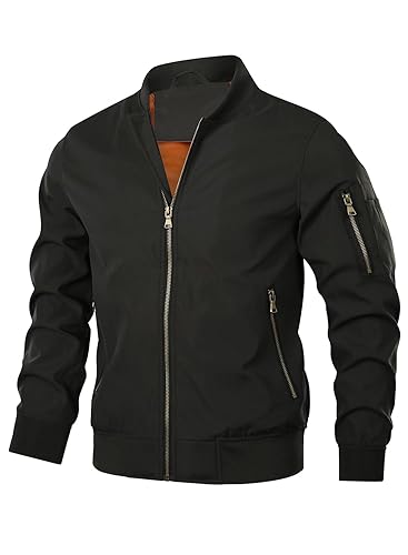 HOOD CREW Men’s Bomber Jacket Lightweight Casual Stylish Spring Fall Windbreaker Zip Up Outwear Coat with Pockets - XX-Large - Black