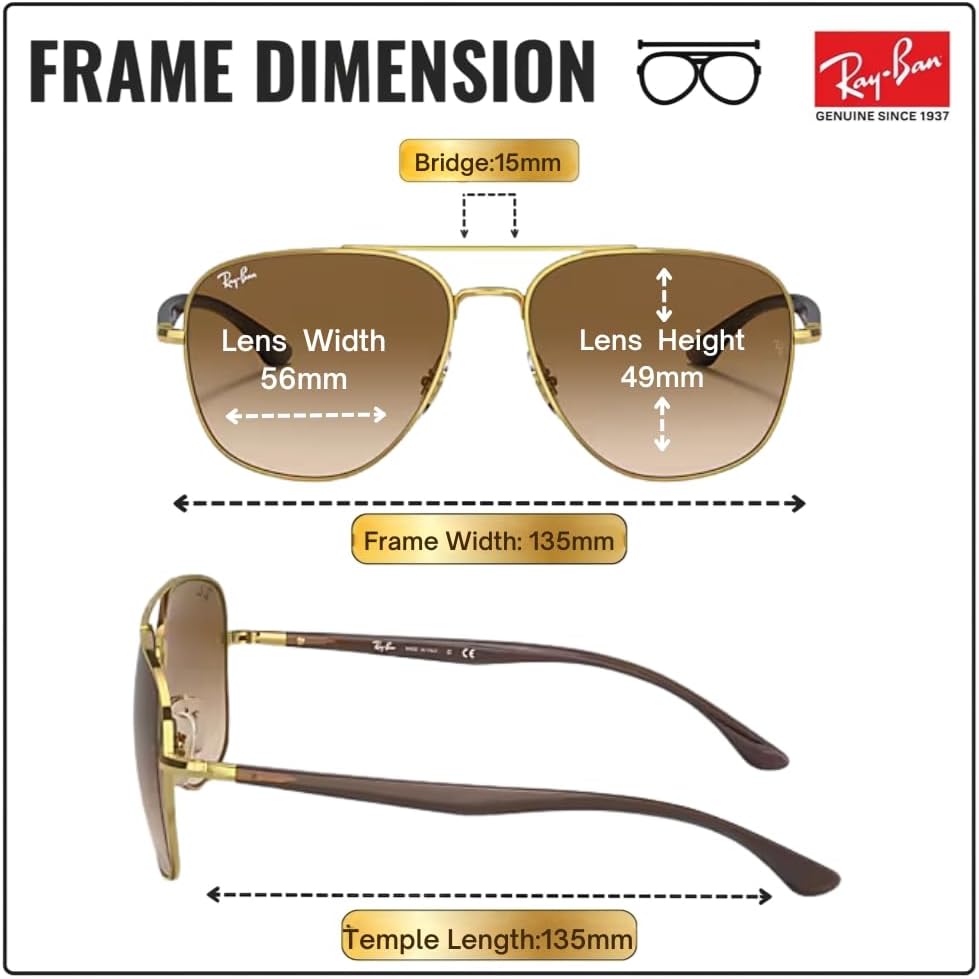 Ray-Ban RB3683 Square Shaped Sunglasses for Men & Women with Official RAYBAN Eyewear Kit