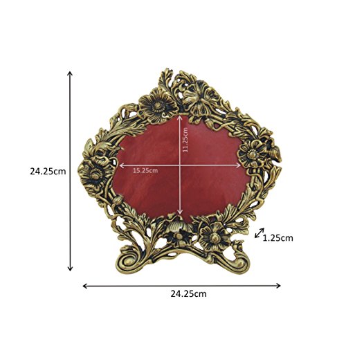 Image of Handicrafts Paradise Antique Golden Floral Motif Aluminium Metal Photo Frame - 9.5 Inch Height