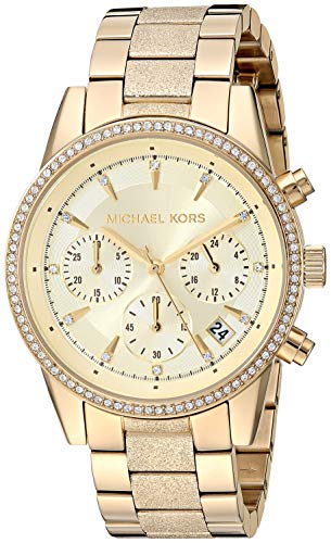Michael Kors Women s Ritz Stainless Steel Analog-Quartz Watch with Stainless-Steel-Plated Strap, Gold, 17.7 (Model: MK6597)