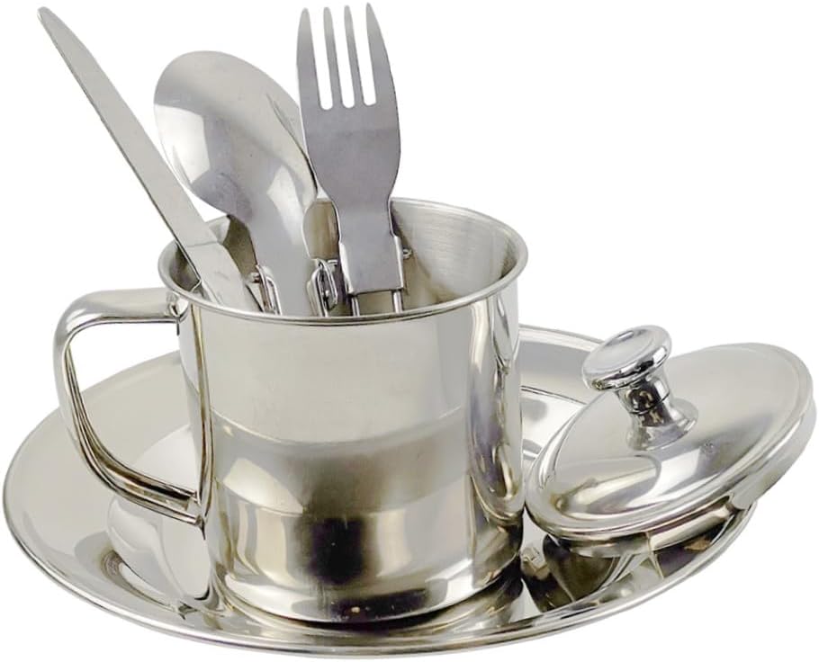 Stainless Steel Cookware Set Portable Camping Tableware Mess Kit for 1-2 People Outdoor Cooking Equipment Backpacking Pot and Utensils