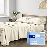 THREAD SPREAD 100% Cotton Bed Sheets Queen Sheet Set - 400 Thread Count Sheets Queen Size 4 PC Set (Ivory), Soft, Cooling, Hotel-Quality 16' Deep Pocket Sateen Cotton Bedsheet for Hot Sleepers