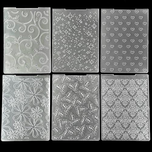 6 Pcs Plastic Embossing Folder Template Love Stars and Flowers Texture A6 Size for Card Making DIY Scrapbooking Paper Crafting Handmade Crafts Scrapbooking Arts Supplies Scrapbook Decor