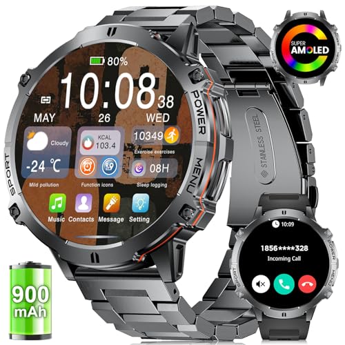 Image of LIGE Military Smart Watches for Men with 900mAh Battery,1.73 inch HD AMOLED with Bluetooth Call,110+ Sports Mode Tactical Fitness Tracker /Heart Rate Sleep Health Monitor /Android iOS Smart Watch(Black)