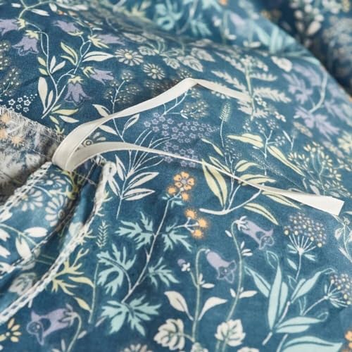Image of MKXI Blue Duvet Cover Queen Yellow Flower Print Bedding Sets Chic Floral Comforter Cover Botanical Bedroom Collection Cotton 1 Duvet Cover with 2 Pillowcases