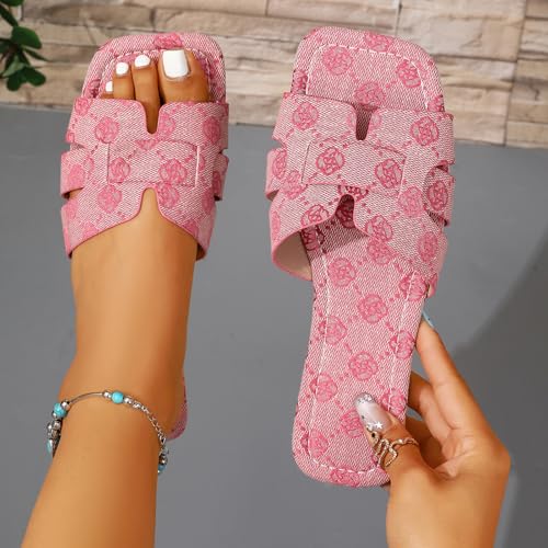 Image of Women's Dressy Casual Flat Sandals, Elegant Comfortable Slip-On Slides with Textured Upper, Versatile Dressy Style for Everyday Wear