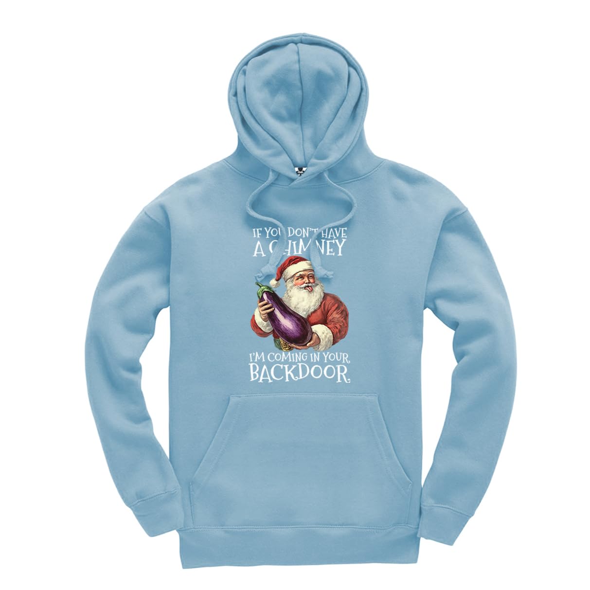 New Spirit Original Santa chimey joke, rude offensive christmas xmas festive fun joke humerous Jumper Unisex Funny Adults Hoodie Jumper Sky Blue
