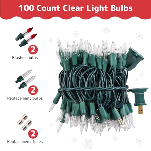 Image of PREXTEX 100 Count Clear Christmas Lights - 20 ft Ultra Bright String Lights with Green Wire for Indoor and Outdoor Use, Christmas Trees, Holidays, Patios and Garden