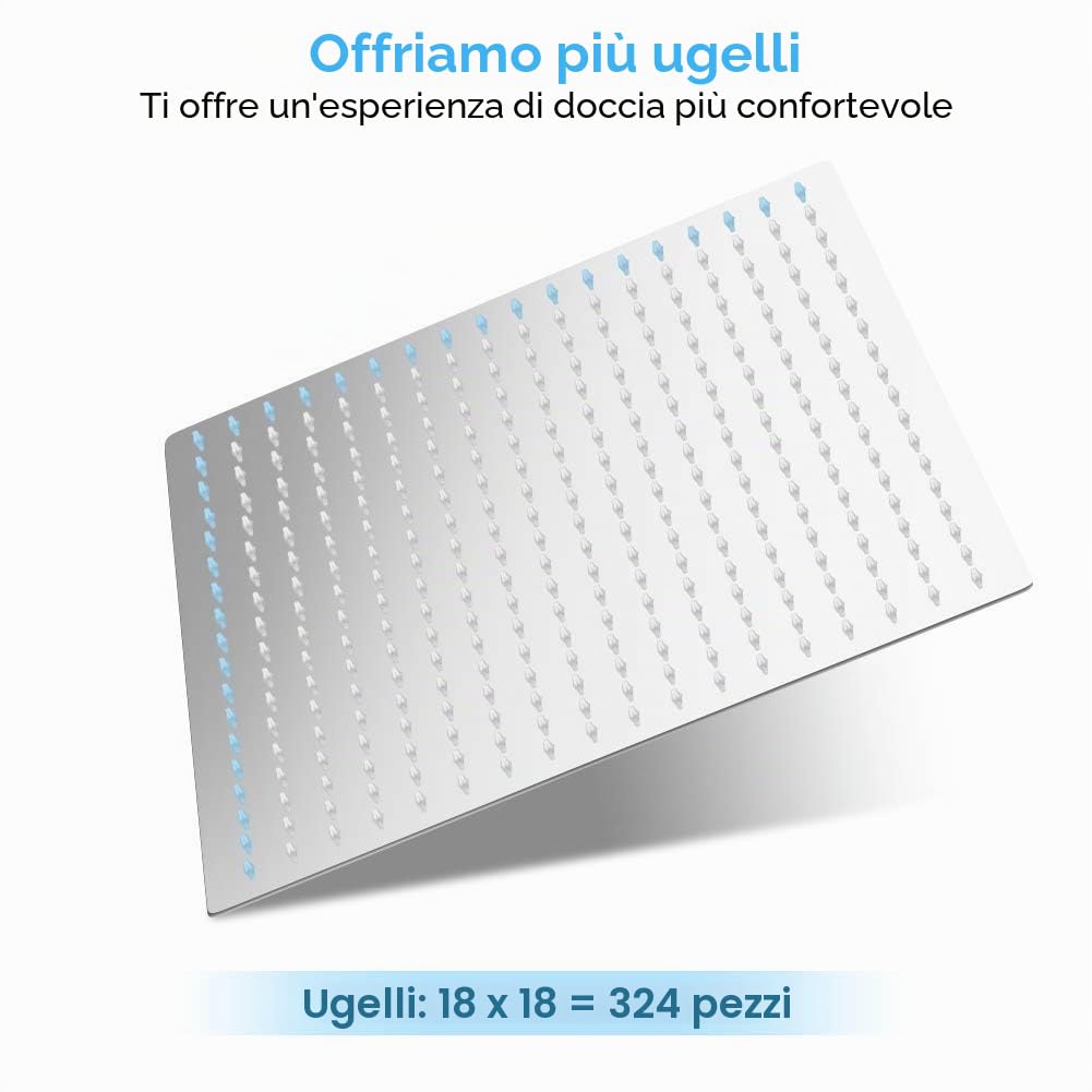 Soffione doccia a pioggia, in acciaio inox, a cascata, grande spazio per doccia con finitura cromata (50 x 50 cm)