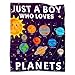 Anydia Just A Boy Who Loves Planets Solar System Blanket Gifts for Planets Solar System Lover 40 x 50 Inch for Kid, Fannel Fleece Throw Blanket Super Soft Throws Blanket for Bed Couch Sofa