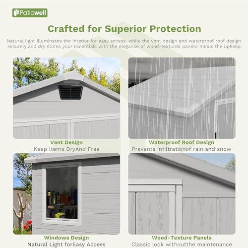 Image of Patiowell 6X4 FT Resin Outdoor Storage Shed with Floor, Light Grey