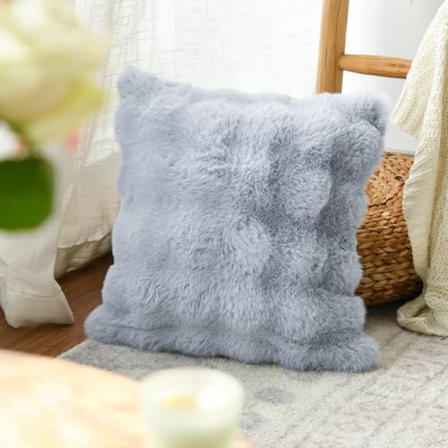 AVOIN colorlife Set of 2 Soft Faux Fur Bubble Throw Pillow Covers 20 x 20 Inches, Fluffy Plush Velvet Cushion Cases Pillowcases Home Decorative for Couch Sofa Bed Blue by AVOIN colorlife - Image 5