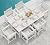 SERWALL 7-Piece Patio Dining Table Sets, Outdoor HDPE Dining Furniture Set with Umbrella Hole Cut-Out Table and 6 Chairs, White